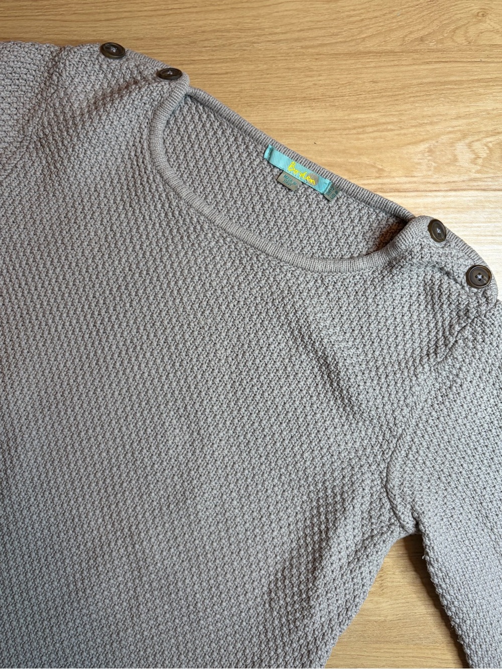 Boden Gray Button Shoulder Knit Sweater Cotton US 8 UK 12